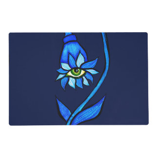 Spooky Eye Flower Creepy Art In Blue Placemat