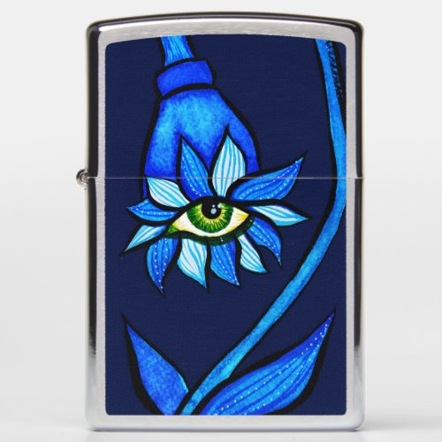 Spooky Eye Flower Creepy Art In Blue Zippo Lighter