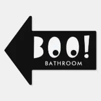 bathroom sign with arrow