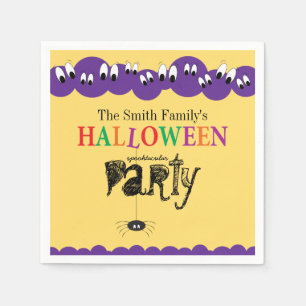 Spooky Eyes Spider Add Name Halloween Party Paper Napkins