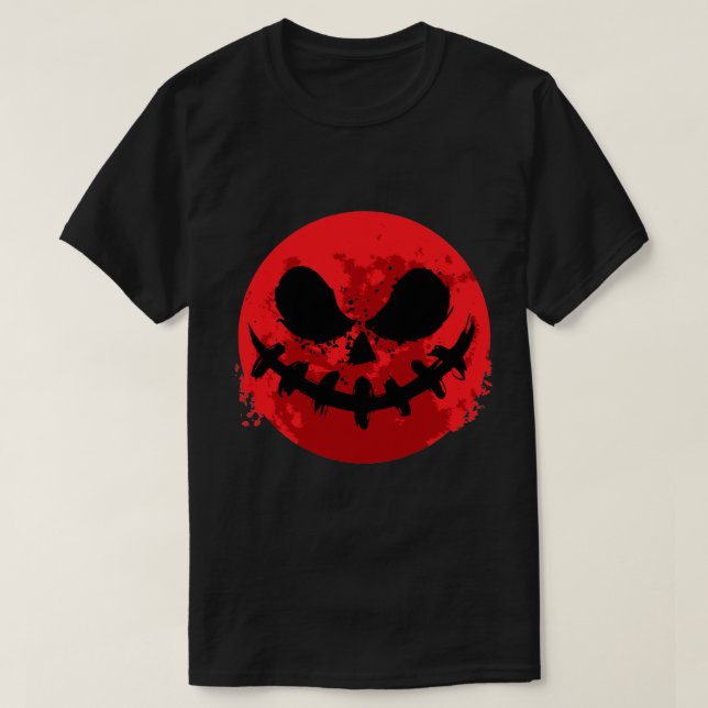 Spooky Face in Red moon Happy Halloween T-Shirt (Design Front)