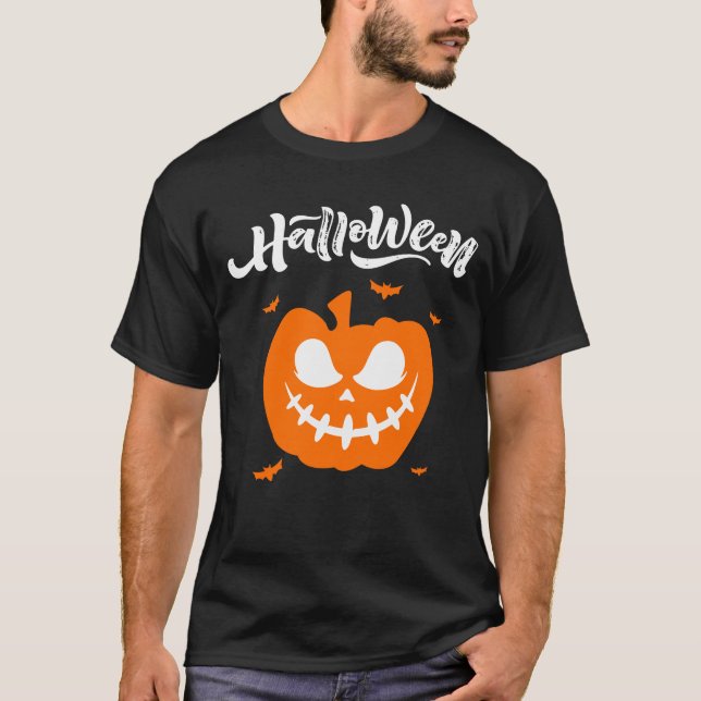 Spooky Face Pumpkin Halloween tshirts for men (Front)