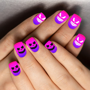 Spooky Faces on Rainbow Ombre Minx Nail Art