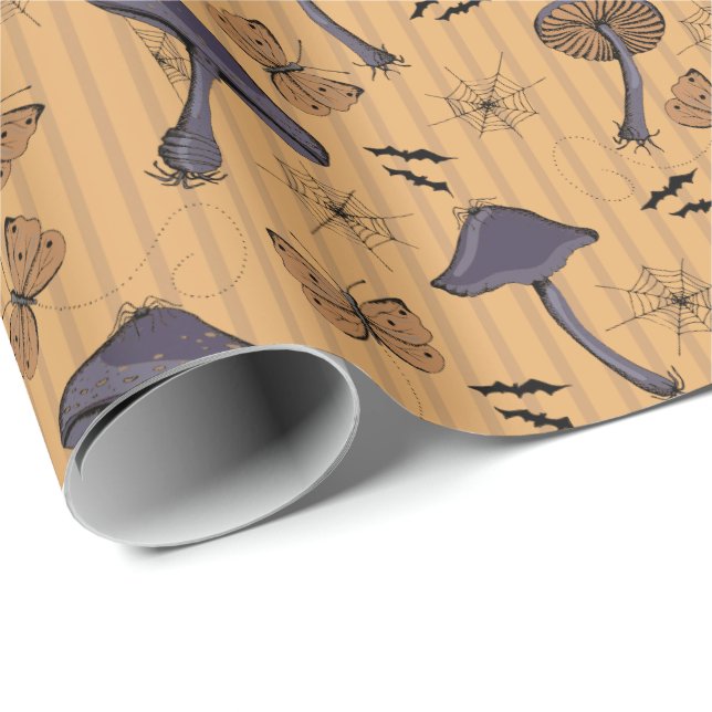 Spooky Fall Striped Butterfly Halloween  Wrapping Paper (Roll Corner)