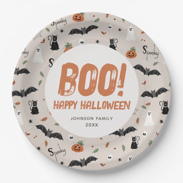 Spooky Family Halloween Fall Boo Paper Plates (Front)