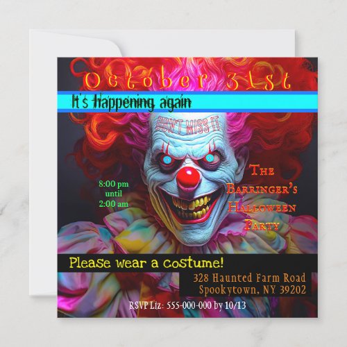 Spooky Festive Clown Adult Halloween Costume   Invitation