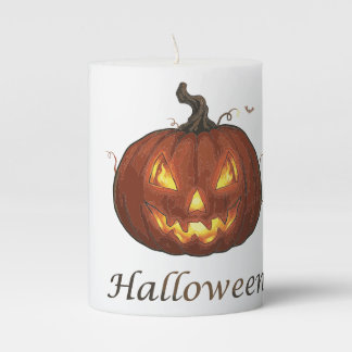 Spooky Fiery Jack-o'-Lantern Halloween Pumpkin Pillar Candle