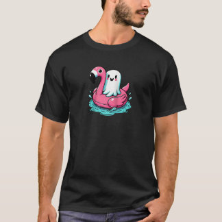spooky flamingo ghost Pool Funny Spooky Summer Sum T-Shirt