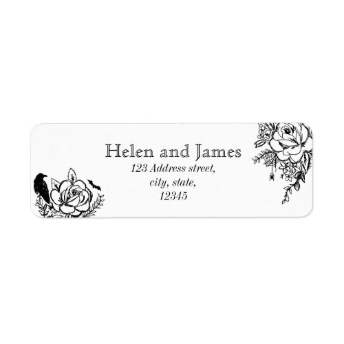 Spooky floral black and white address label