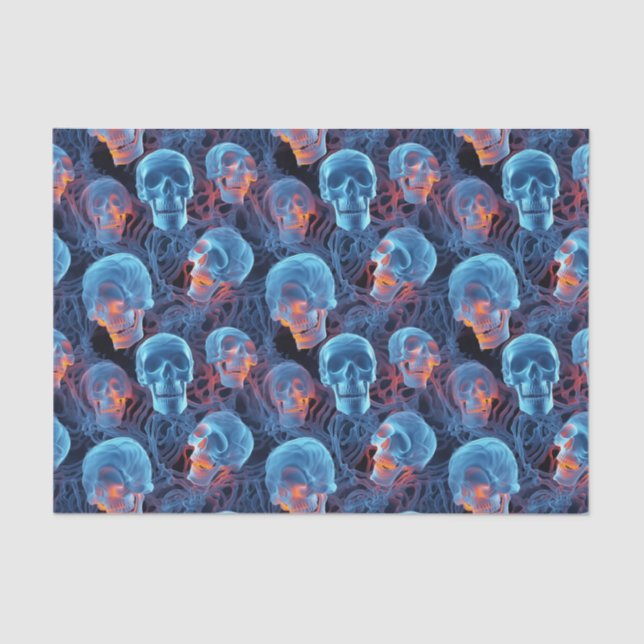 Spooky Florescent Blue Skulls Halloween   Tissue Paper (Front)