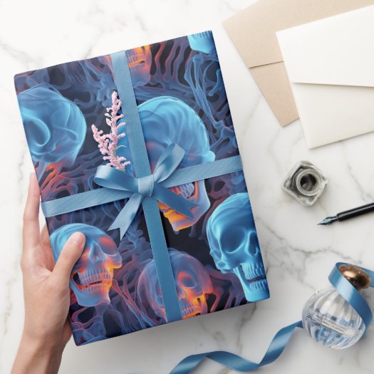 Spooky Florescent Blue Skulls Halloween  