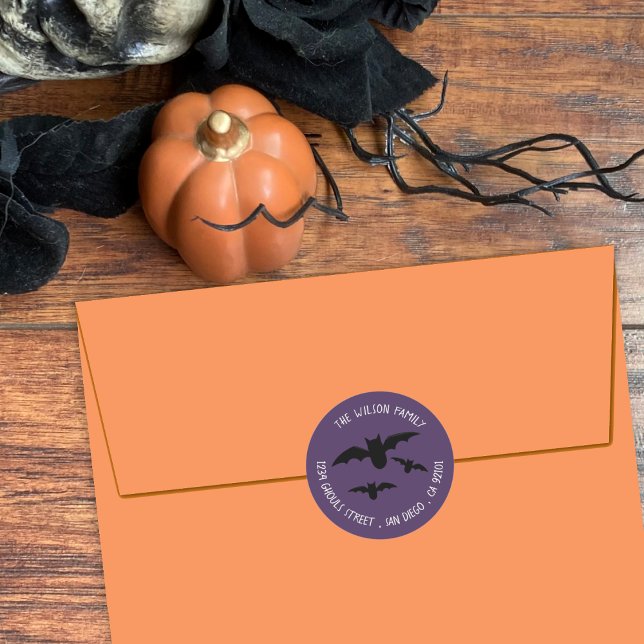 Spooky Flying Bats Halloween Envelope Seals (Spooky bats Halloween purple envelope seals .
)
