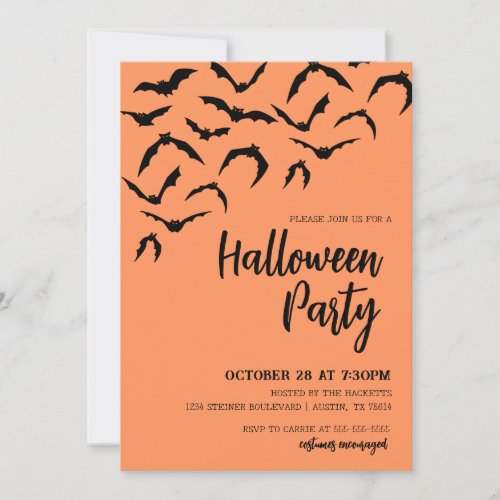 Spooky Flying Bats Halloween Party Invitation
