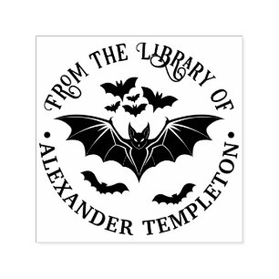 Spooky Flying Bats Library Book Name Self-inking Stamp