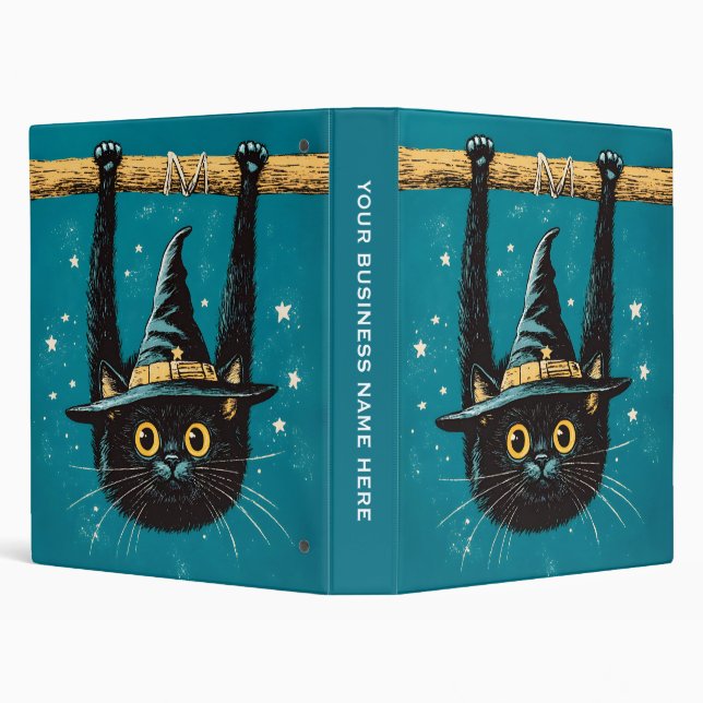 Spooky Flying Black Cat Witch 3 Ring Binder (Background)