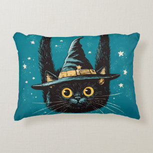 Spooky Flying Black Cat Witch Accent Pillow
