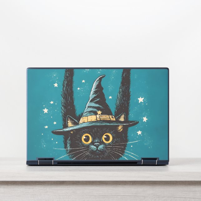 Spooky Flying Black Cat Witch HP Laptop Skin (Front)