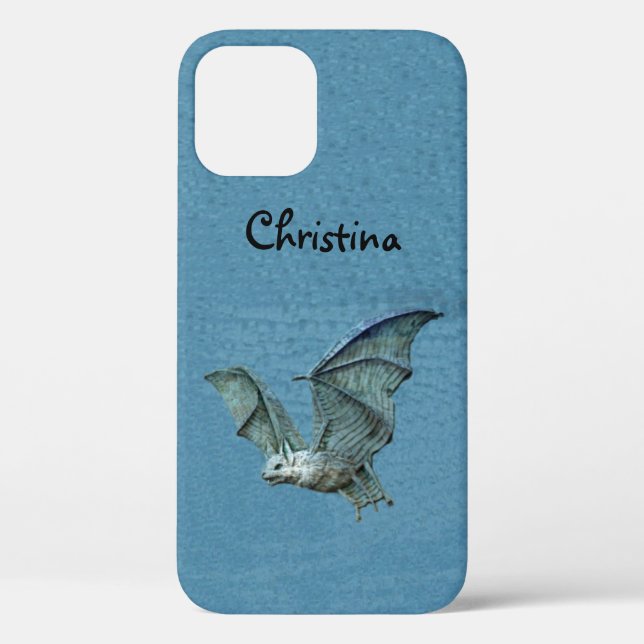Spooky Flying Blue Bat White Face Wings Spread Case-Mate iPhone Case (Back)