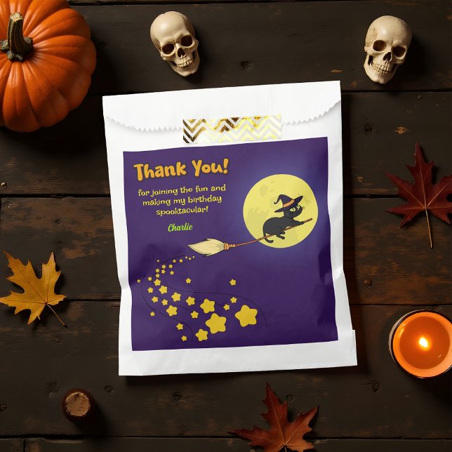 Spooky Flying Witch Black Cat Cute Thank You Party Favor Bag (Creator Uploaded)