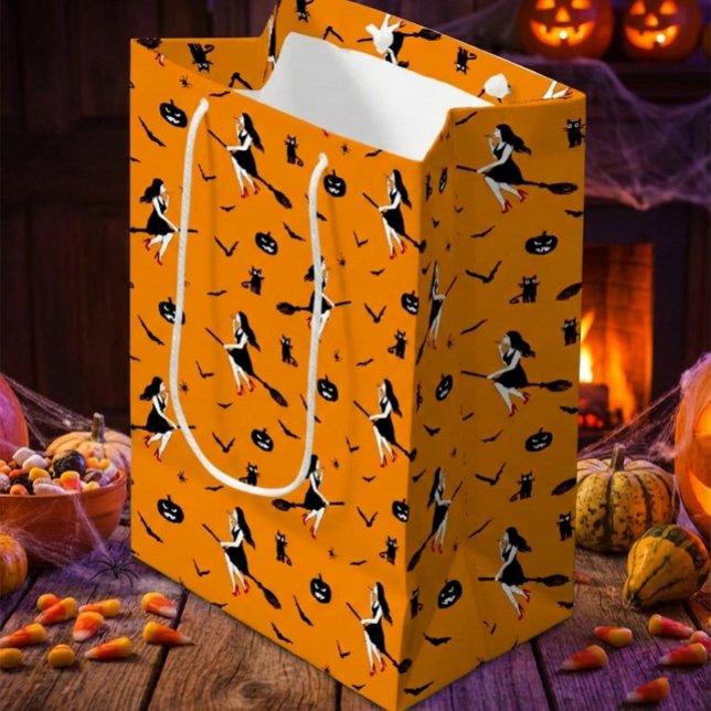 Spooky Flying Witch Halloween Greeting  Medium Gift Bag (Creator Uploaded)