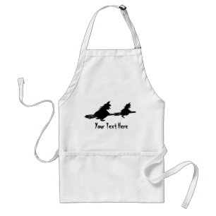 spooky flying witches on broomsticks halloween adult apron