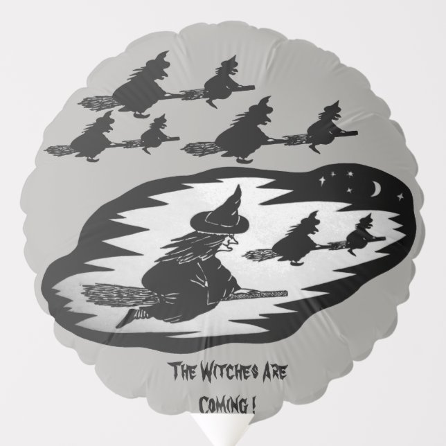 spooky flying witches on broomsticks halloween balloon (Front)
