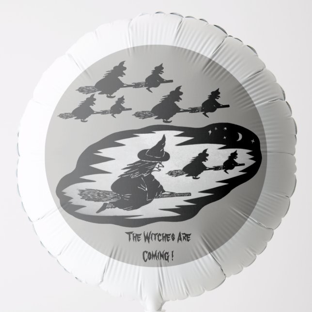 spooky flying witches on broomsticks halloween balloon (Front)