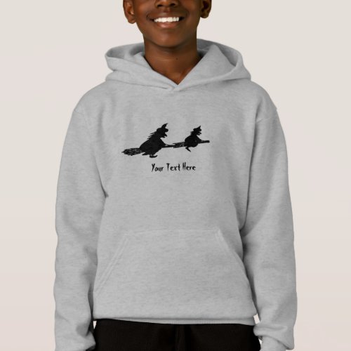 spooky flying witches on broomsticks halloween hoodie