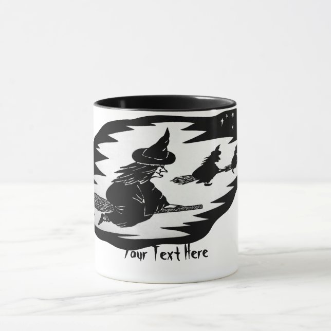 spooky flying witches on broomsticks halloween mug (Center)