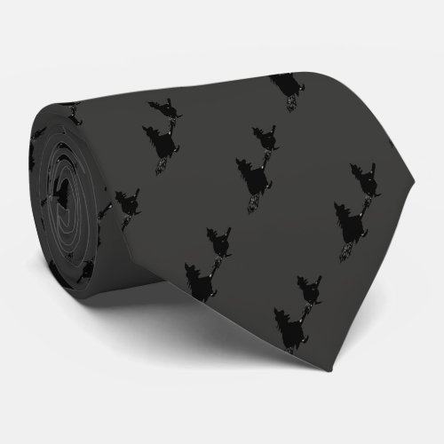 spooky flying witches on broomsticks halloween neck tie
