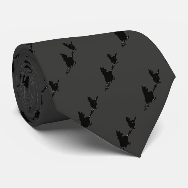 spooky flying witches on broomsticks halloween neck tie (Rolled)