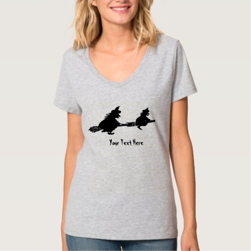 spooky flying witches on broomsticks halloween T_Shirt