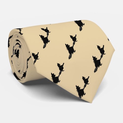 spooky flying witches on broomsticks halloween tie