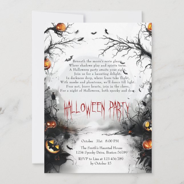 Spooky Forest and Pumpkins Poem Halloween Invitation (Front)