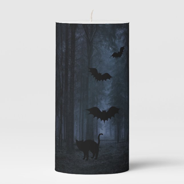 Spooky Forest at Night Halloween  Pillar Candle (Front)