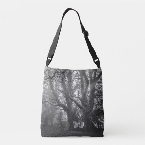 Spooky Forest Black and White Photography Crossbody Bag