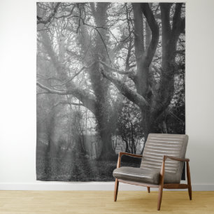 Spooky Forest Black and White Photography Tapestry