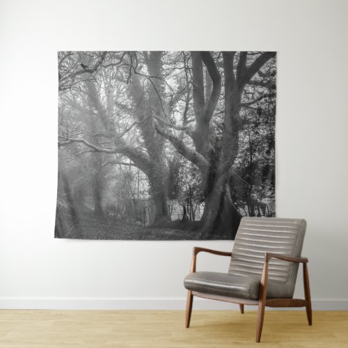 Spooky Forest Black and White Photography Tapestry