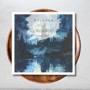 Spooky Forest Castle Moonlake Romance Wedding Napkins