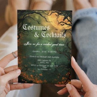 Spooky Forest Costumes And Cocktails Halloween Invitation