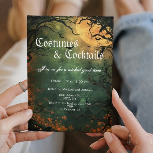 Spooky Forest Costumes And Cocktails Halloween  Invitation