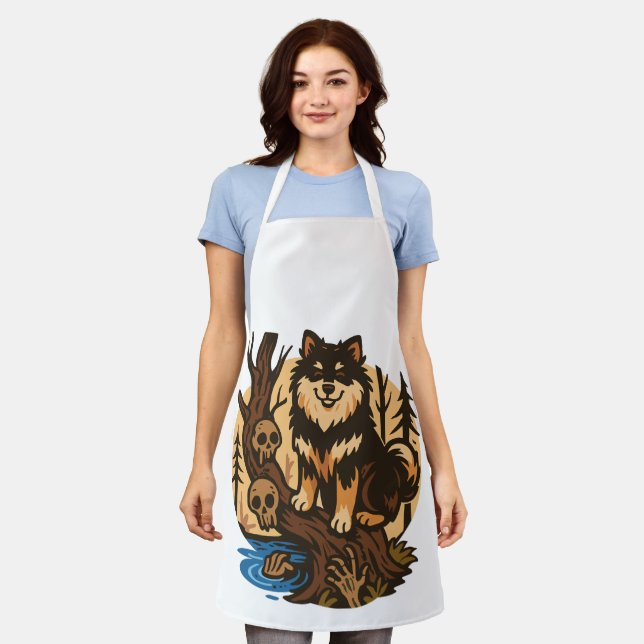 Spooky Forest Dog with Skulls Horror Art Apron (Worn)