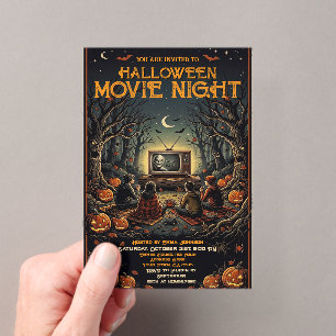 Spooky Forest Halloween Movie Night Acrylic Rsvp Card