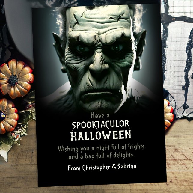 Spooky Frankenstein's Monster Halloween Greeting Holiday Card (Creator Uploaded)