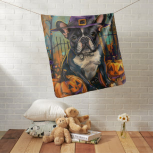 Spooky French Bulldog Halloween Witch And Pumpkin Baby Blanket