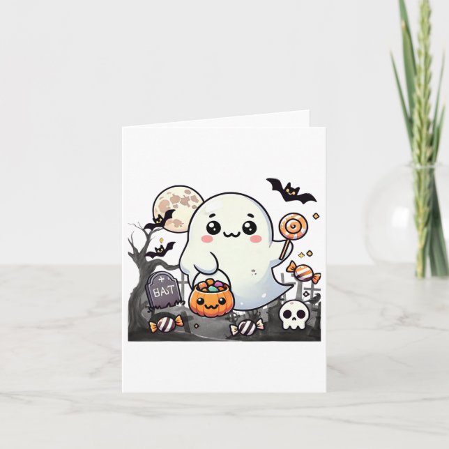 Spooky Friends Cute Halloween Ghost Pumpkin Moon  Card (Front)