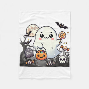 Spooky Friends Cute Halloween Ghost Pumpkin Moon Fleece Blanket