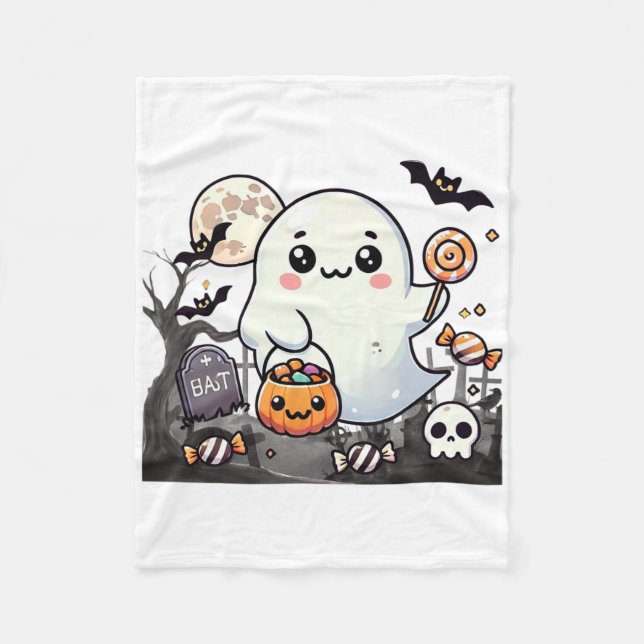 Spooky Friends Cute Halloween Ghost Pumpkin Moon  Fleece Blanket (Front)