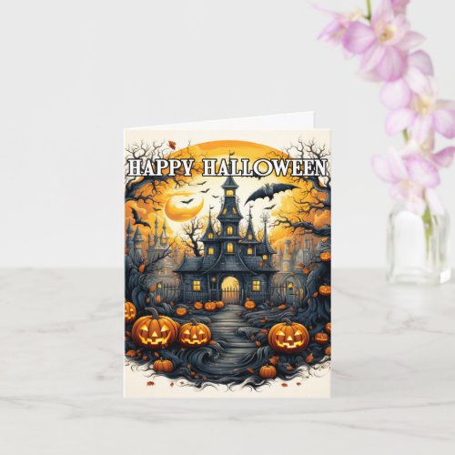 Spooky Frightful Halloween Haunted House Card