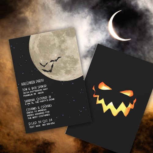 Spooky Full Moon Bats Halloween Costume Party  Invitation